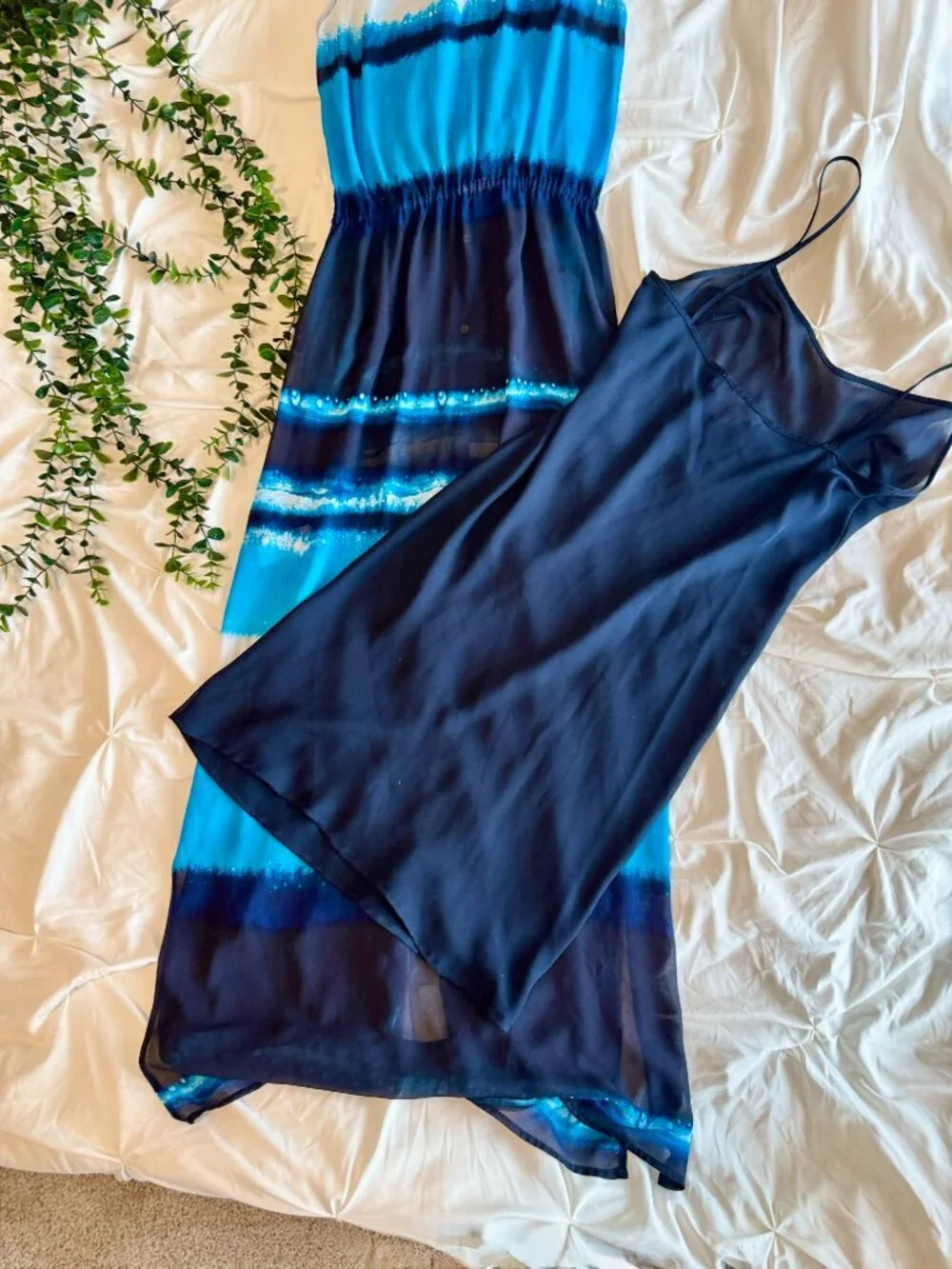 Michael Kors Blue Ombre Tie-Dye Maxi Dress with Slip Sz S